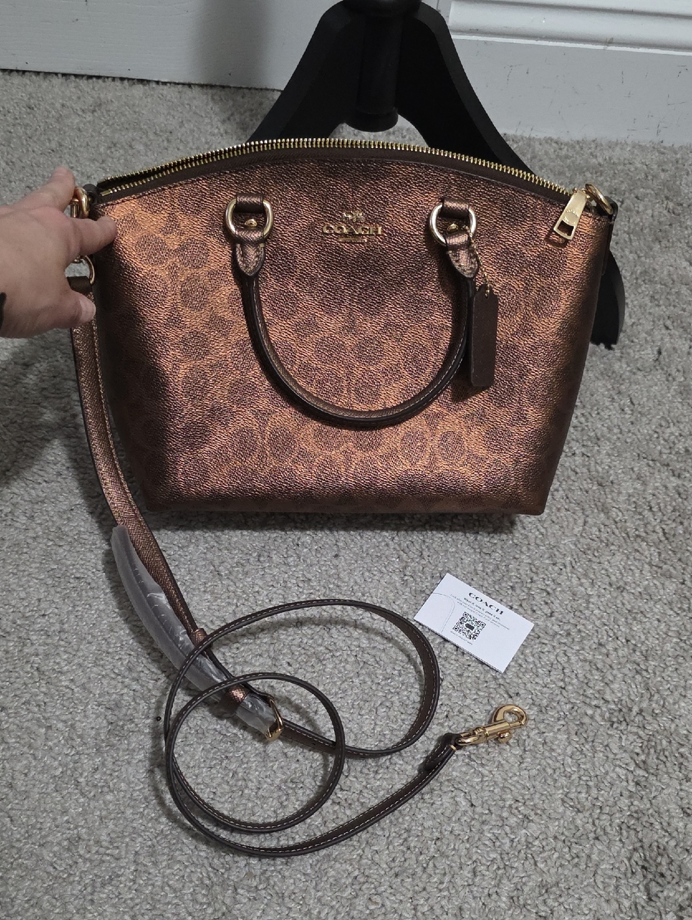 Coach Sadie Satchel Crossbody Bag in Metallic Signature Coated Canvas - Picture 5 of 16